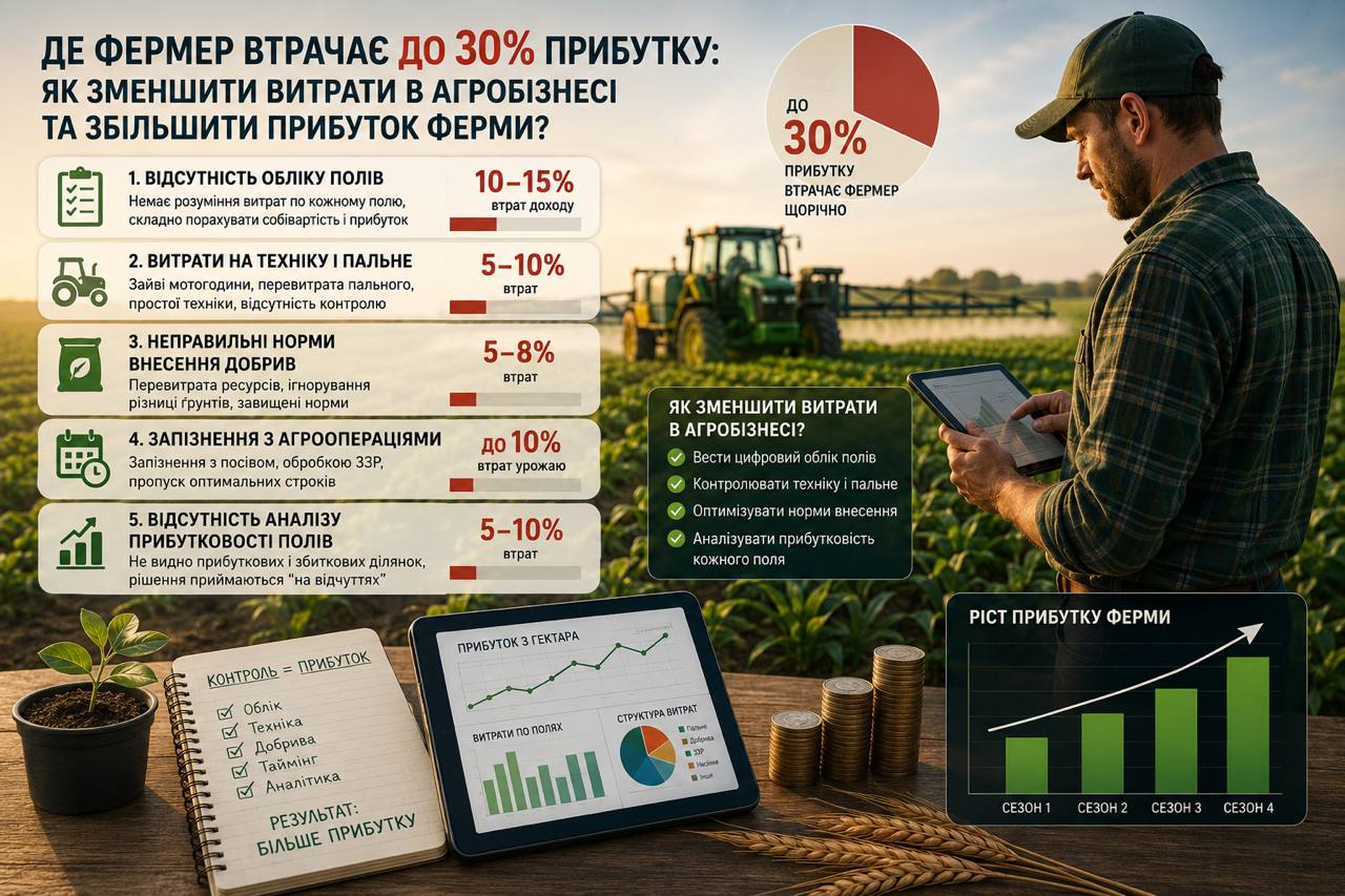 Де фермер втрачає до 30% прибутку: як зменшити витрати в агробізнесі та збільшити прибуток ферми?